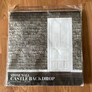 MBG Brybelly Medieval Castle Stone Wall Backdrop, 4 ft x 32 ft, Halloween NEW